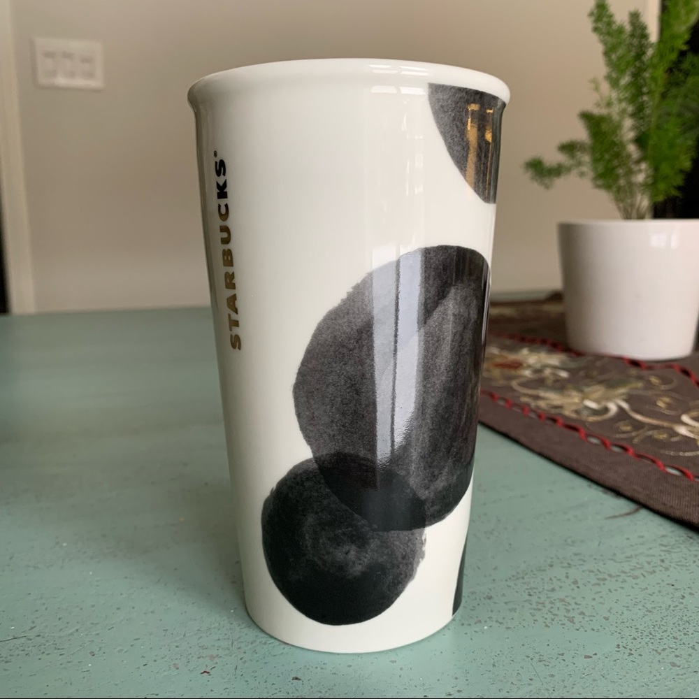 STARBUCKS Ceramic Tumbler Coffee Tea Travel Mug Cup Collectible Lid Watercolor